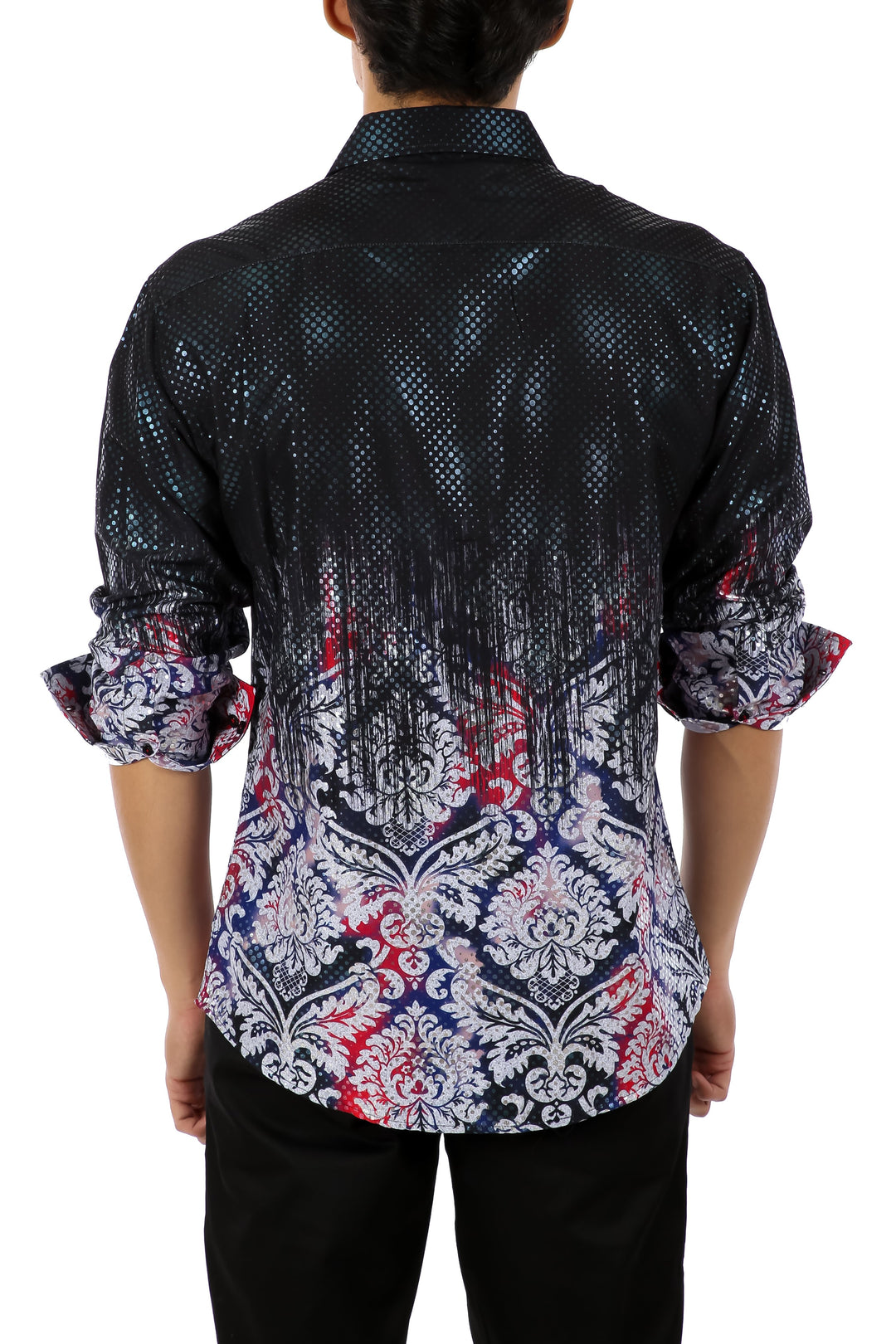 Metallic Halftone Effect Long Sleeve Dress Shirt Black