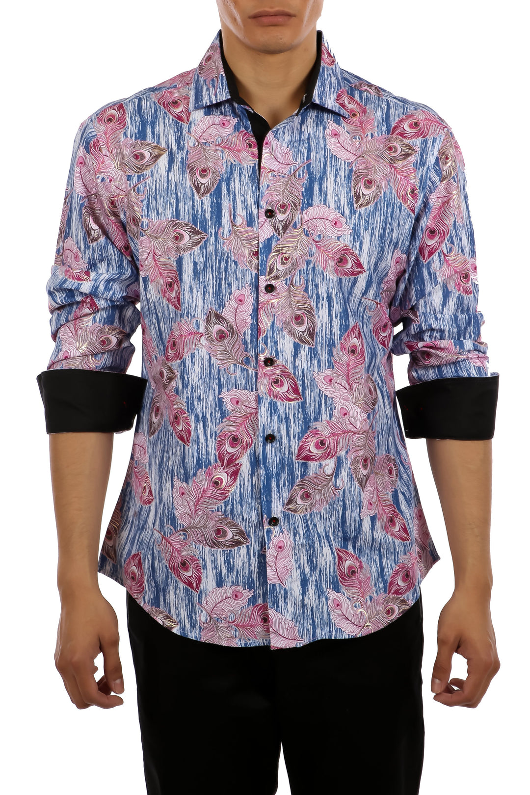 peacock blue mens dress shirt Blue Peacock - Blue Men's Long Sleeve Cotton Printed Shirt