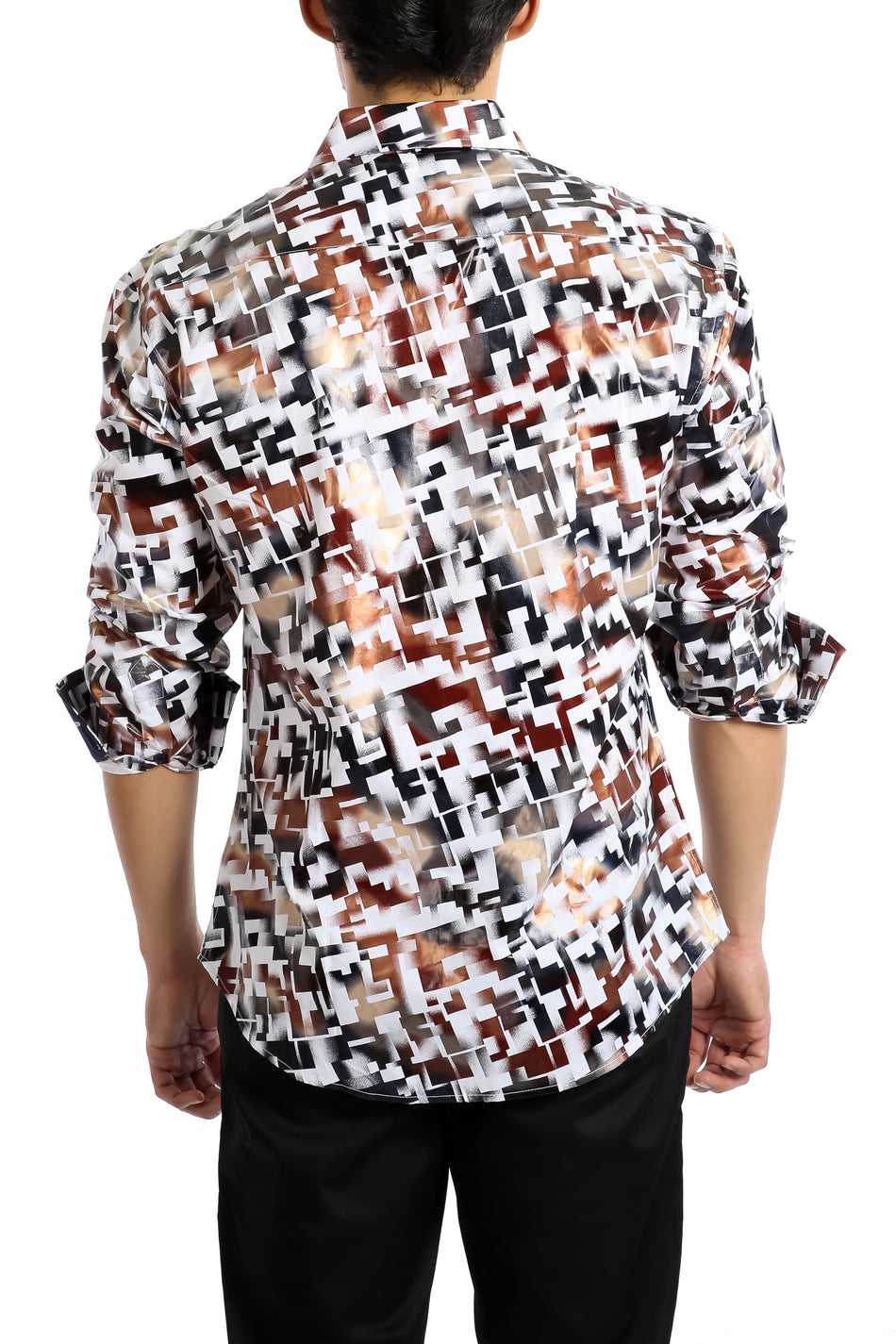 Abstract Block Print Long Sleeve Dress Shirt