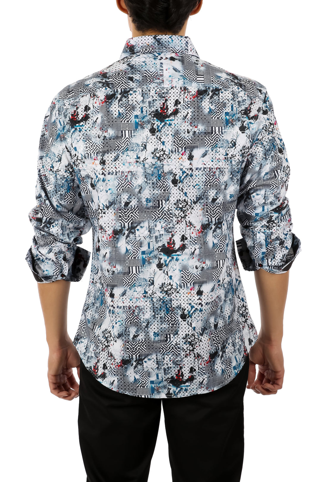 Abstract Contrast Print Button Up Long Sleeve Dress Shirt