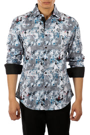 Abstract Contrast Print Button Up Long Sleeve Dress Shirt