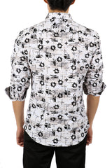 Men's Metal Print Button Up Long Sleeve Dress Shirt