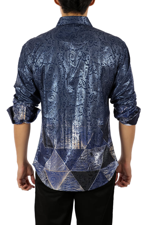 Metallic Paisley Pattern Long Sleeve Dress Shirt