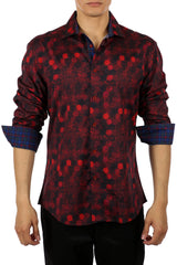 Men's Red Coin Print Button Up Long Sleeve Dress Shirt