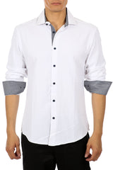 Textured Long Sleeve Dress Shirt Solid White