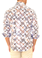 Men's White Geode Print Button Up Long Sleeve Dress Shirt