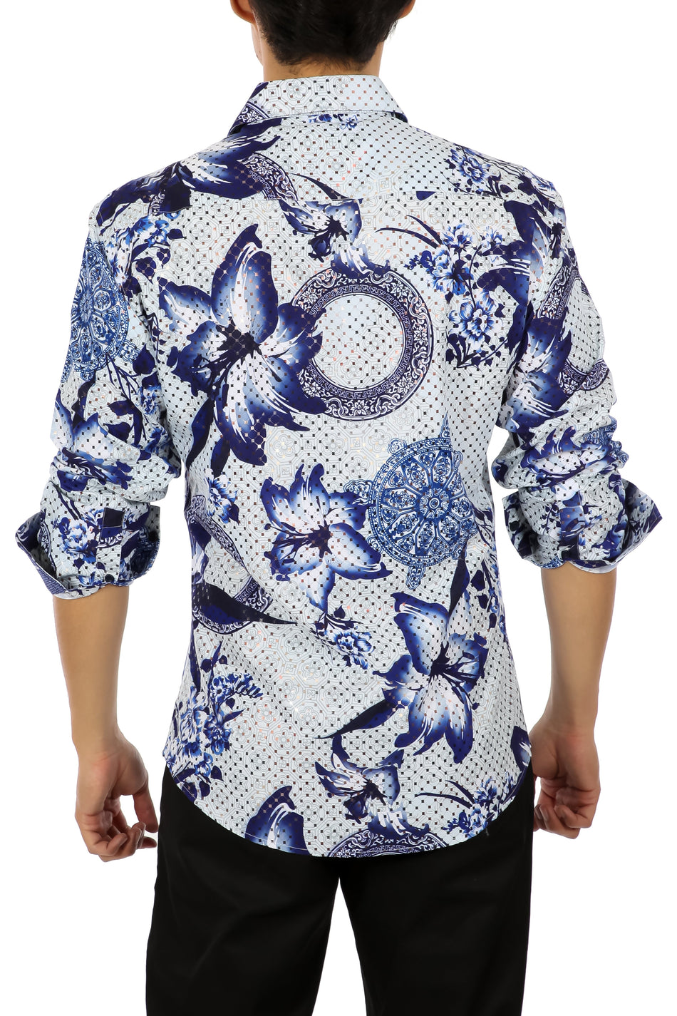 Floral Mandala Button Up Long Sleeve Dress Shirt