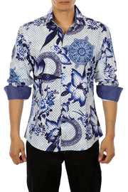 Floral Mandala Button Up Long Sleeve Dress Shirt