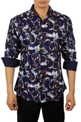 Men's Purple Baroque Pattern Button Up Long Sleeve Dress Shirt