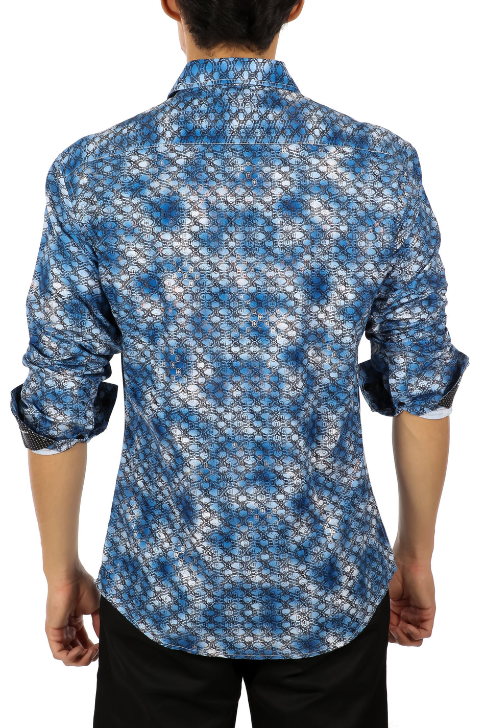 Men's Blue Chainlink Button Up Long Sleeve Dress Shirt