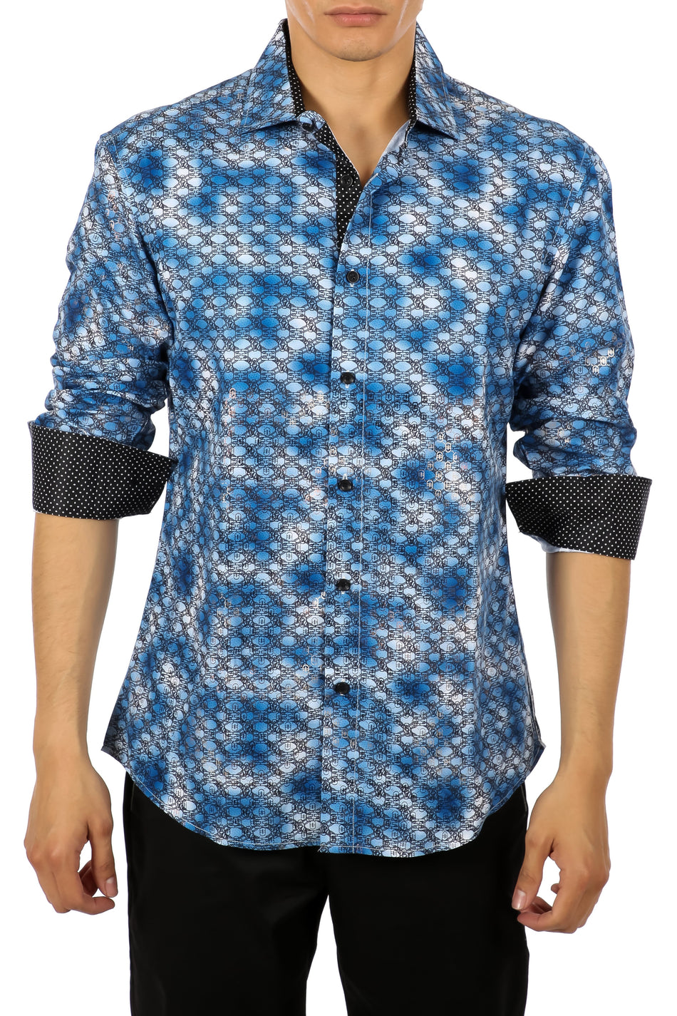Men's Blue Chainlink Button Up Long Sleeve Dress Shirt