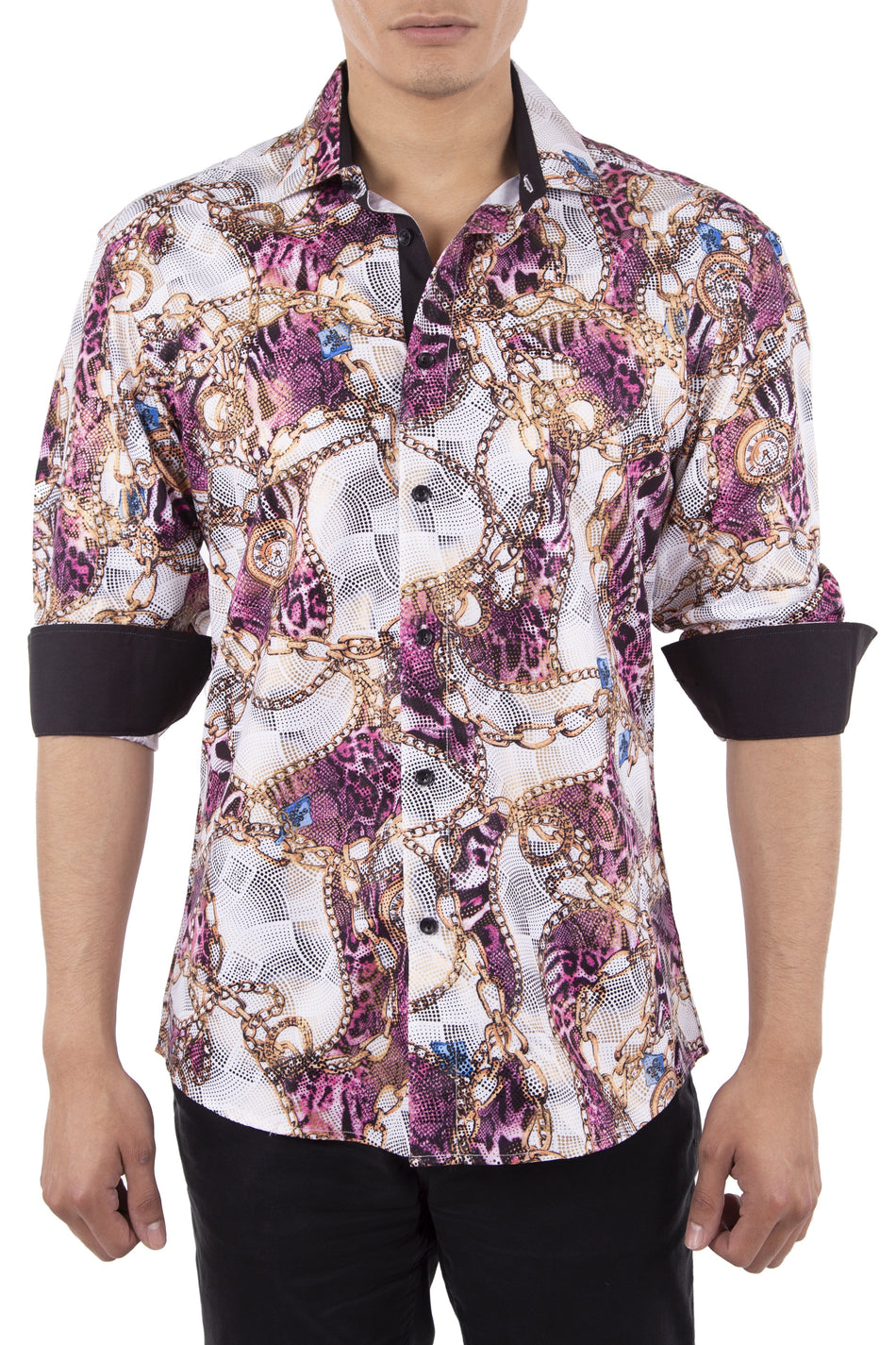 Purple Cheetah & Chains  Long Sleeve Dress Shirt