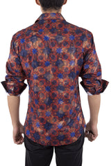 Abstract Checkered Print Red Long Sleeve Dress Shirt