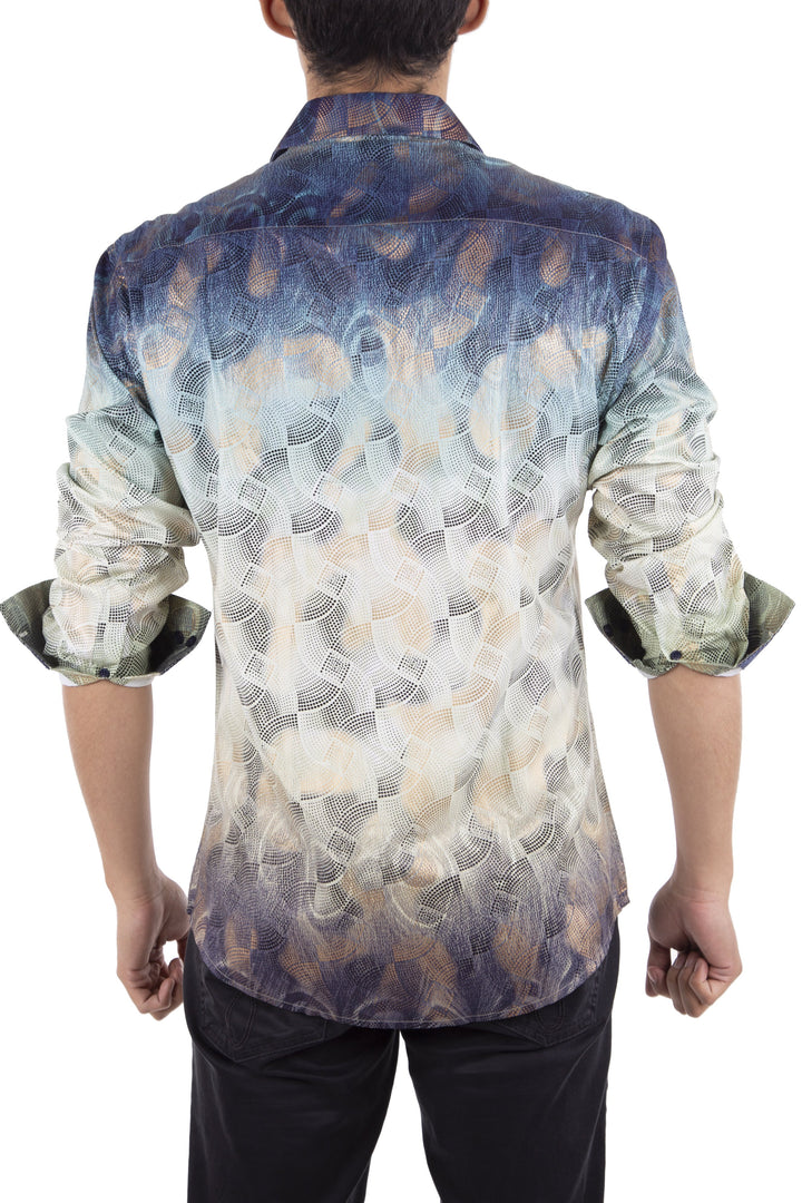 Shine Effect Gradient Long Sleeve Dress Shirt Green