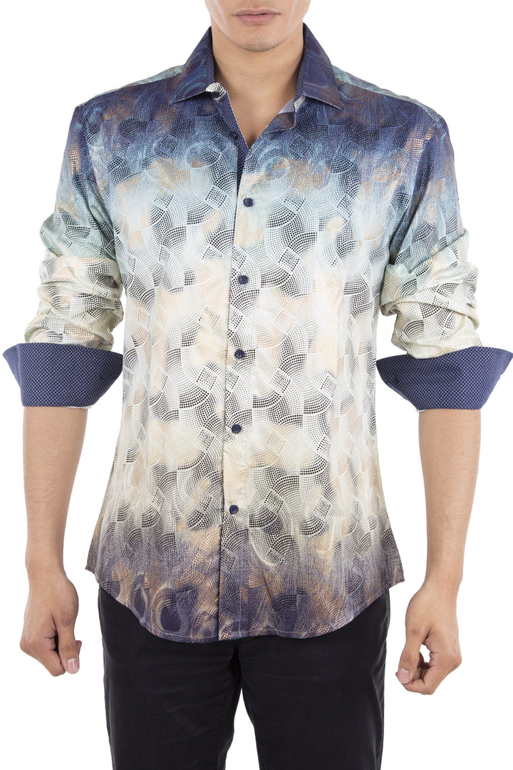 Shine Effect Gradient Long Sleeve Dress Shirt Green