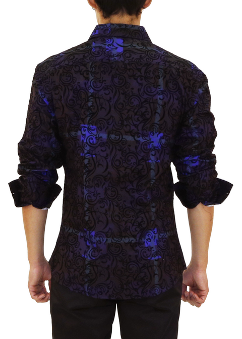 Black Checkered Paisley Long Sleeve Dress Shirt