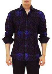 Black Checkered Paisley Long Sleeve Dress Shirt