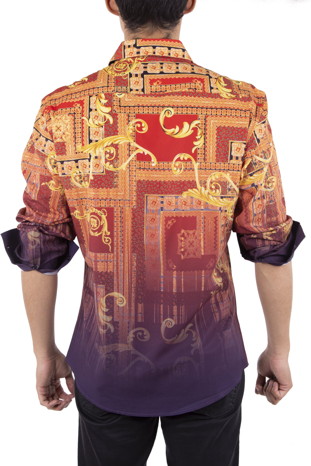 Men's Abstract Print Button Up Long Sleeve Dress Shirt