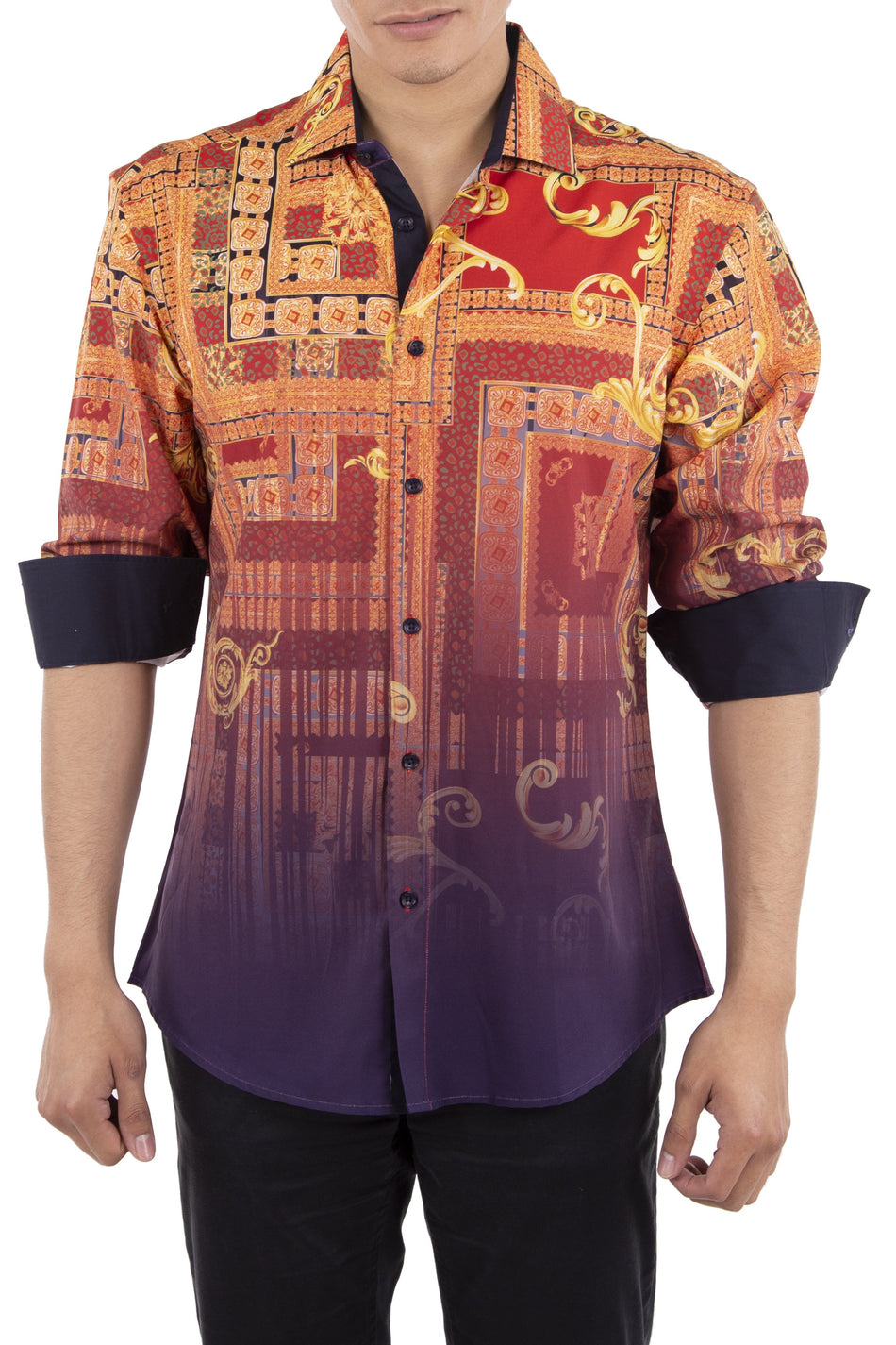 Men's Abstract Print Button Up Long Sleeve Dress Shirt