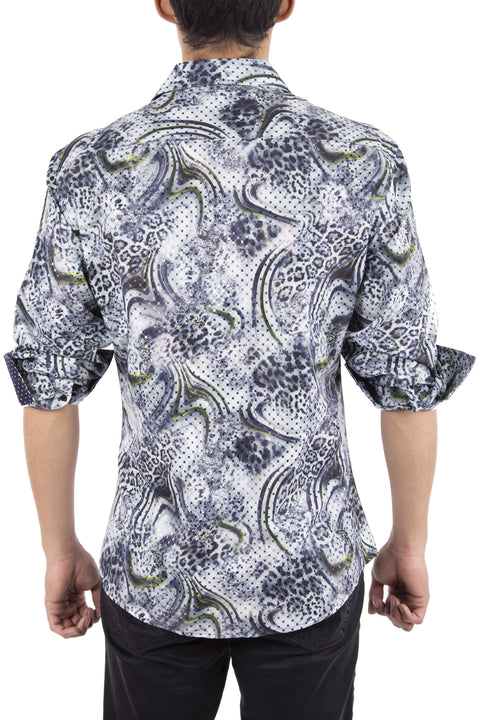 Men's Abstract Leopard Print Button Up Long Sleeve Dress Shirt