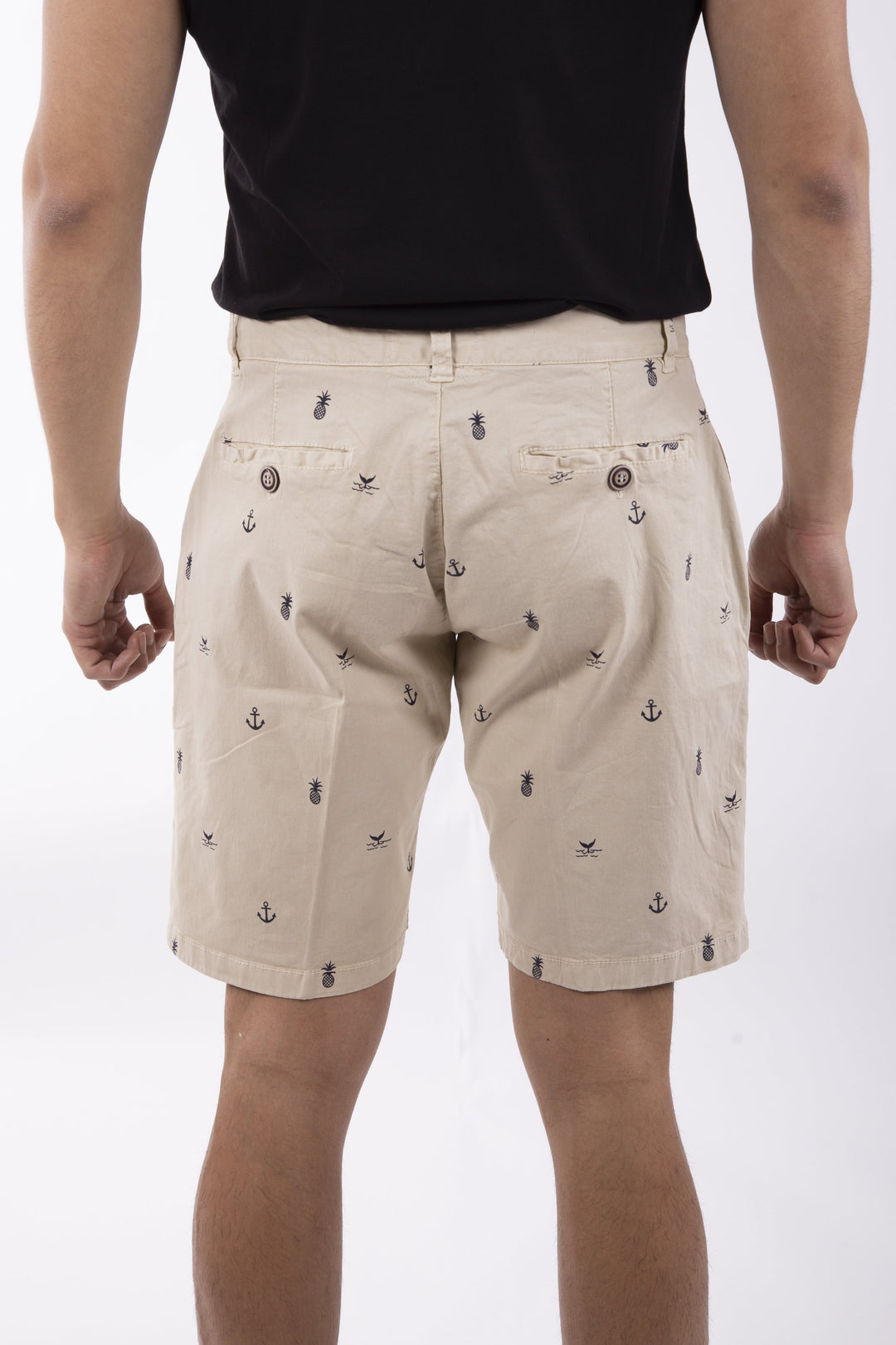 Mixed Nautical Print Cotton Shorts Khaki