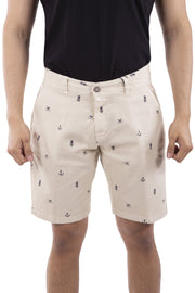 Mixed Nautical Print Cotton Shorts Khaki