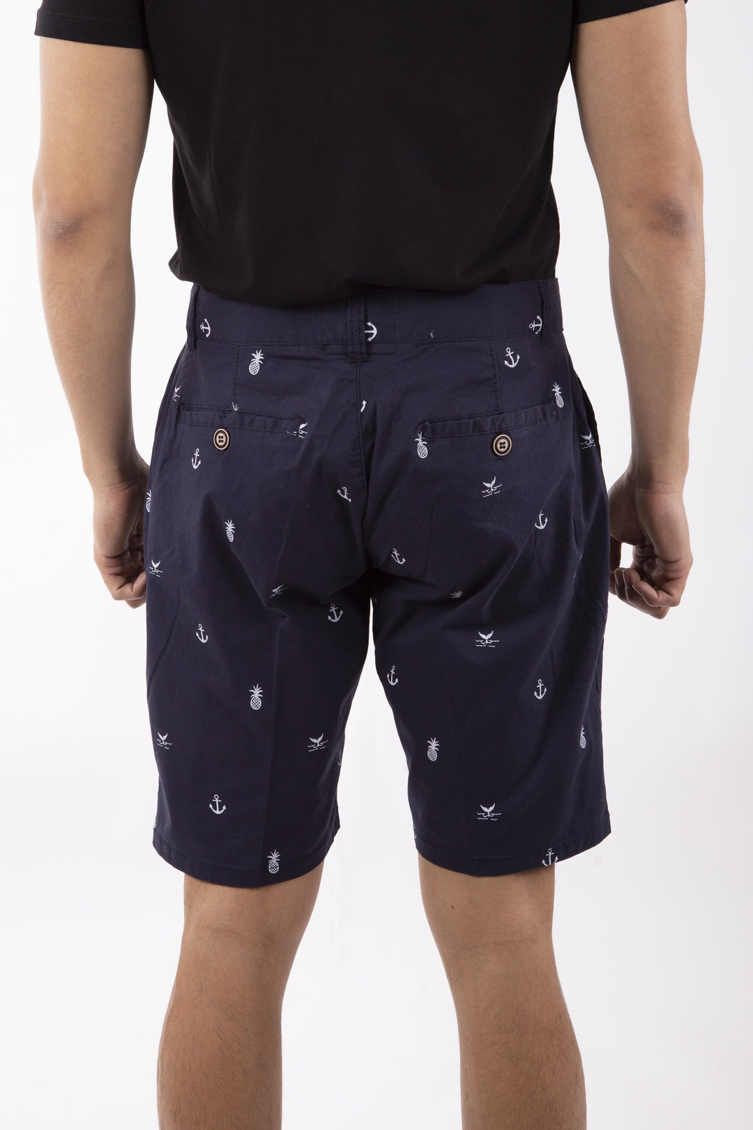 Mixed Nautical Print Cotton Shorts Navy