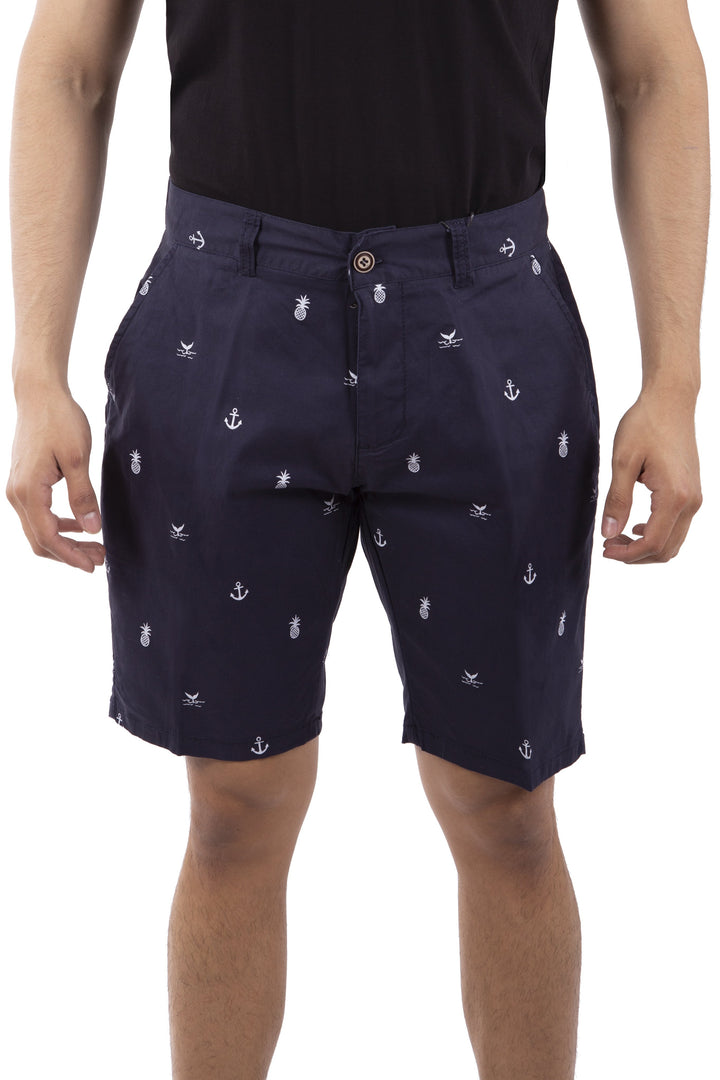 Mixed Nautical Print Cotton Shorts Navy