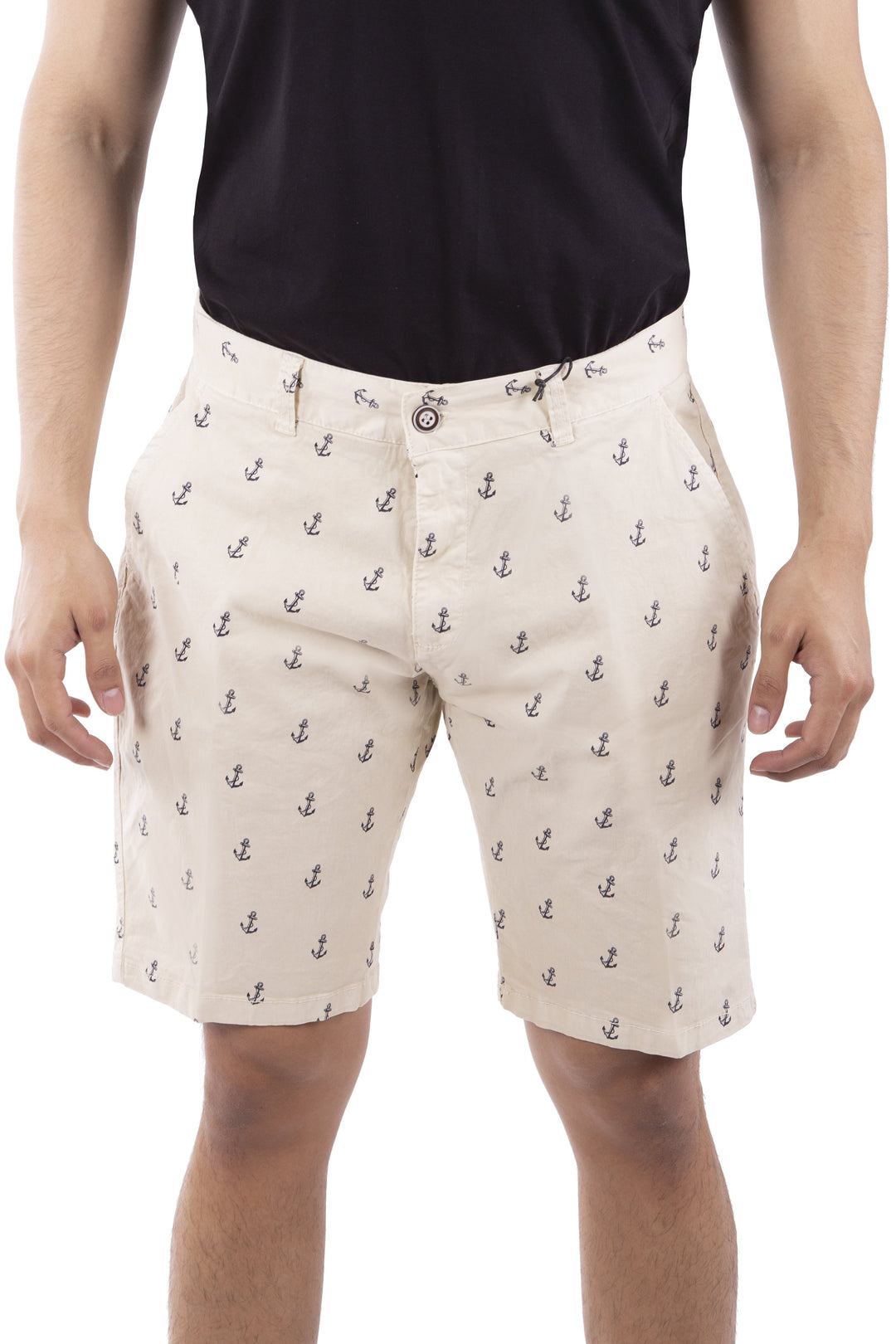 Anchor Print Cotton Shorts Khaki