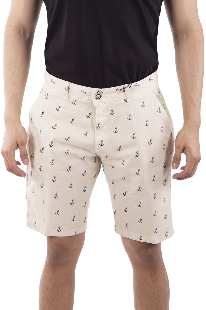 Anchor Print Cotton Shorts Khaki