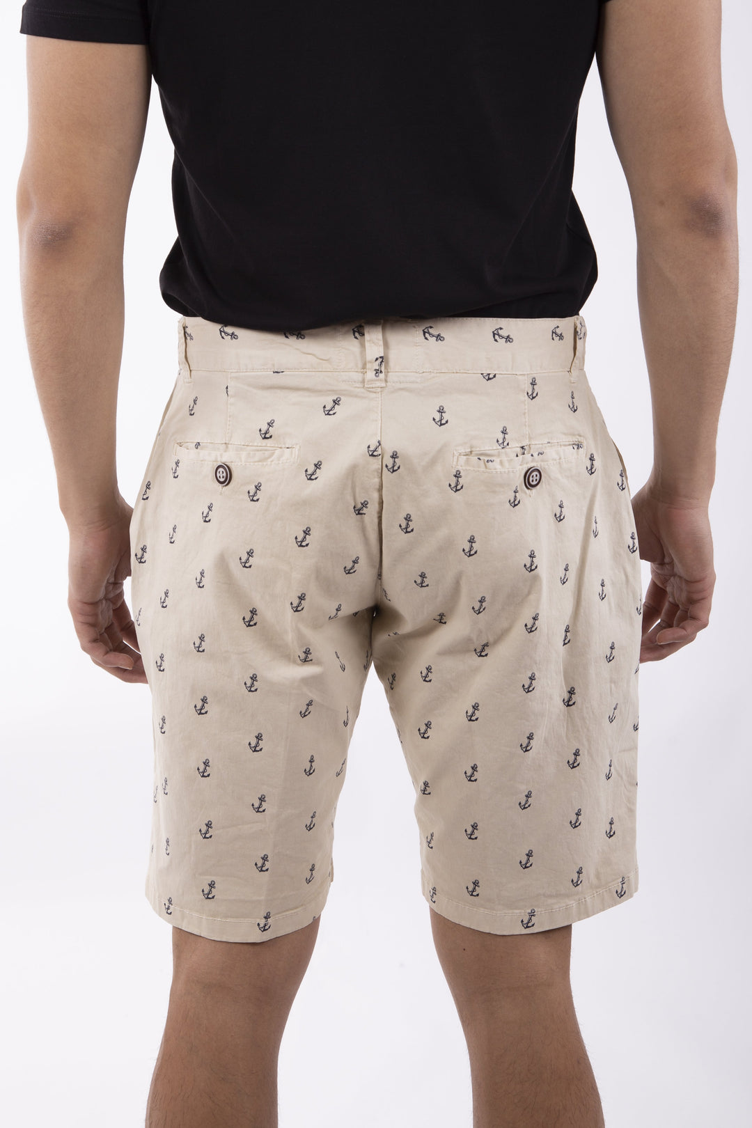 Anchor Print Cotton Shorts Khaki