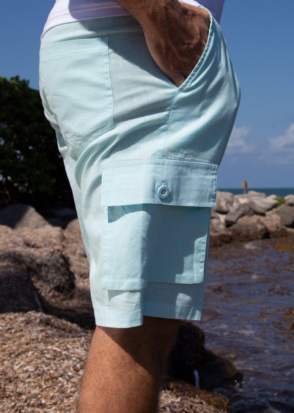 The Linen Cargo Shorts Soft Mint