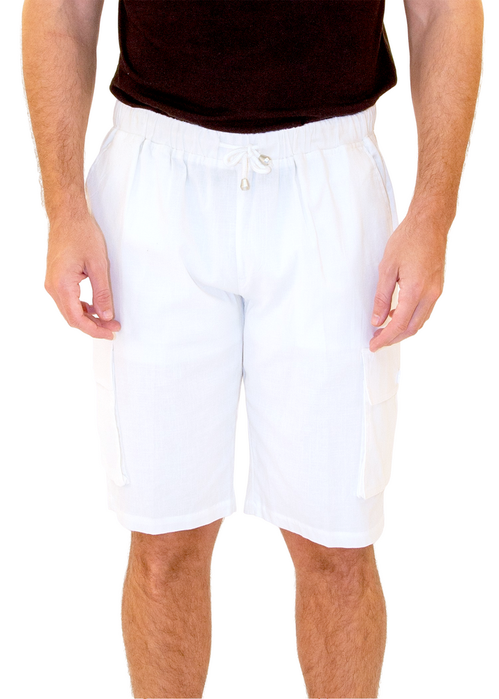 The Linen Cargo Shorts Solid White