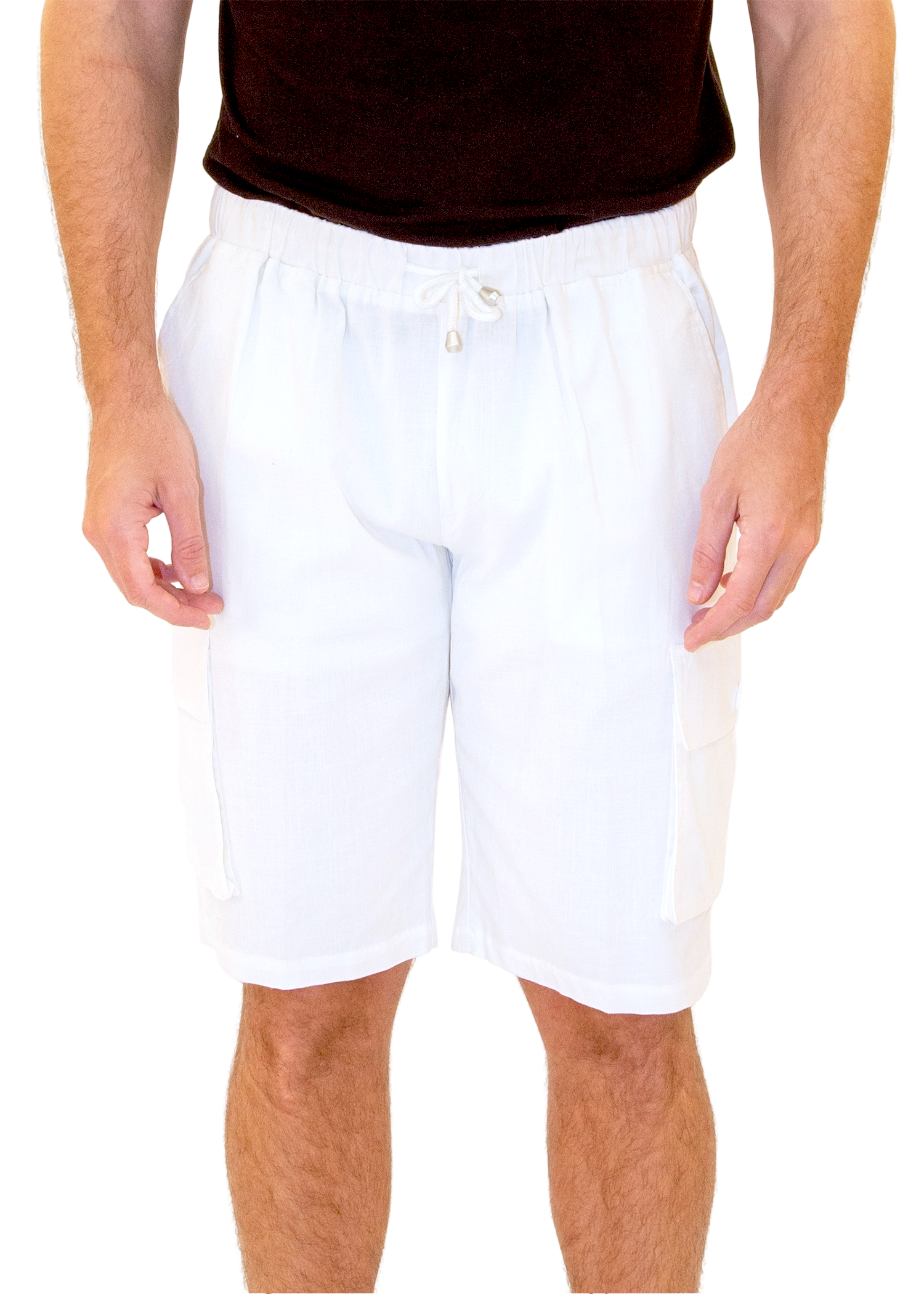 The Linen Cargo Shorts Solid White– BESPOKE MODA