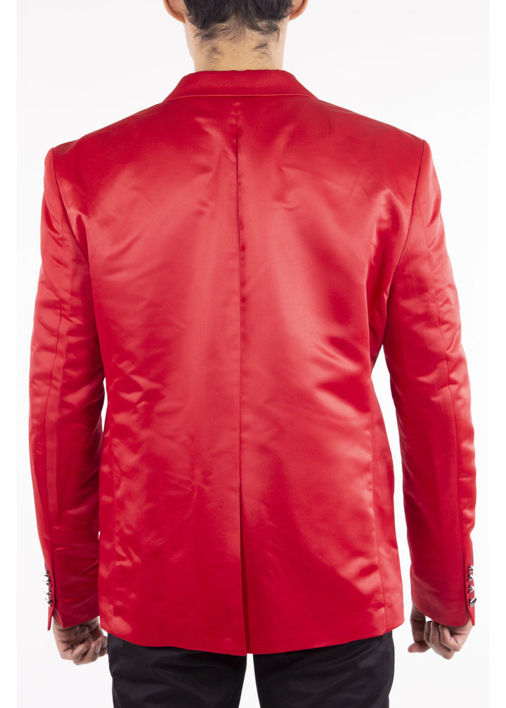 Satin Finish Evening Blazer Solid Red