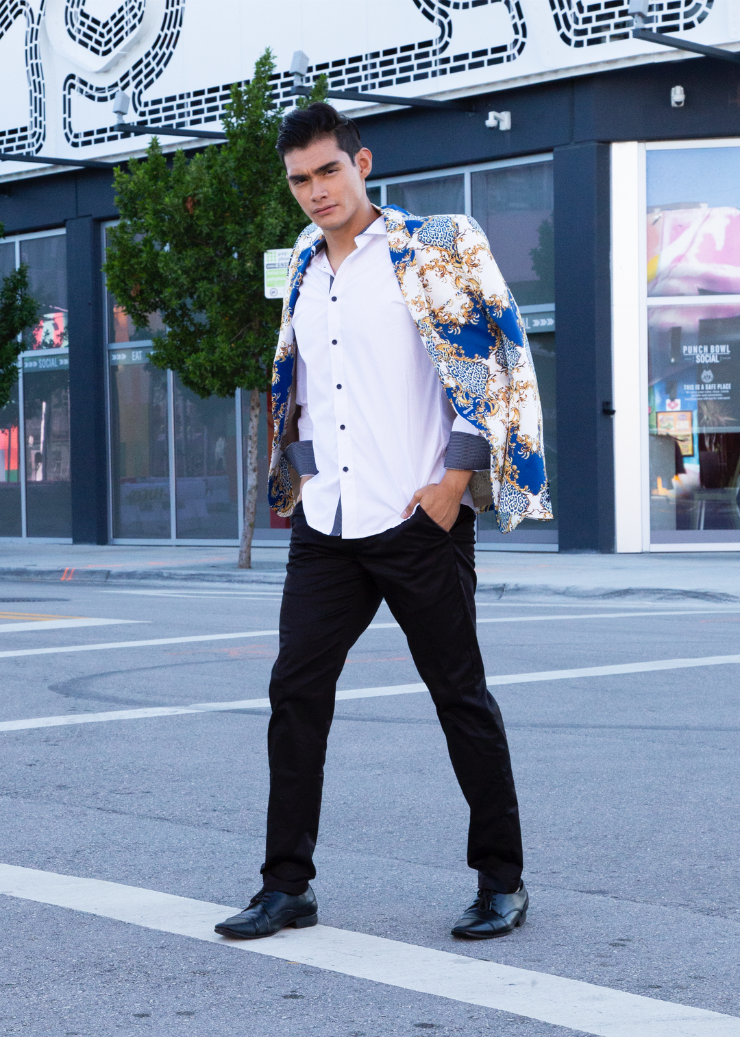 Abstract Baroque Blue Cheetah Print Evening Blazer White