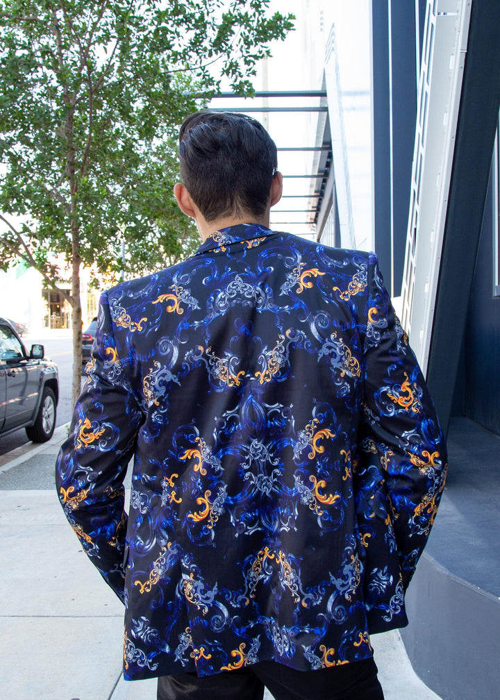 Abstract Baroque Motif Evening Blazer Navy