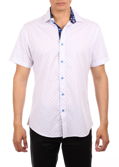 202109 - Men's White Button Up Short Sleeve Dress Shirt