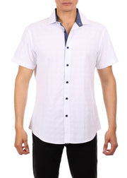 202116 - Men's White Button Up Short Sleeve Dress Shirt