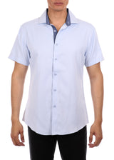 202117 - Men's Blue Button Up Short Sleeve Dress Shirt