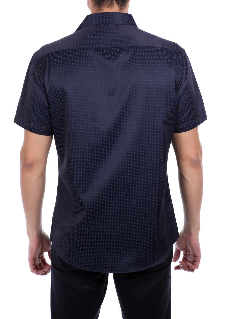 202117 - Men's Navy Button Up Short Sleeve Dress Shirt