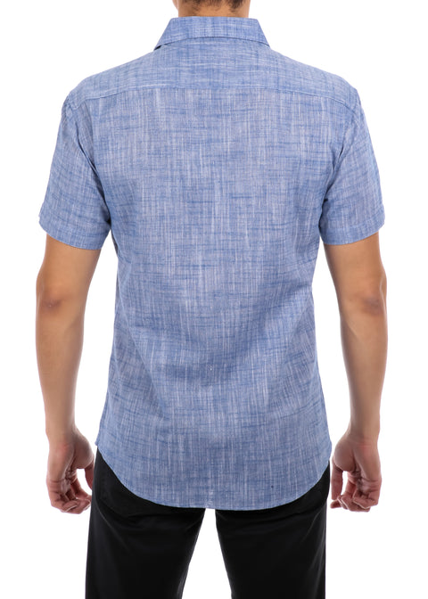 202119 - Men's Blue Button Up Short Sleeve Dress Shirt