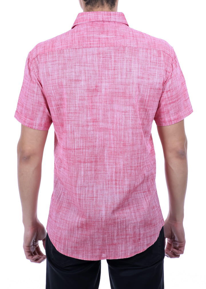 202119 - Men's Red Button Up Short Sleeve Dress Shirt