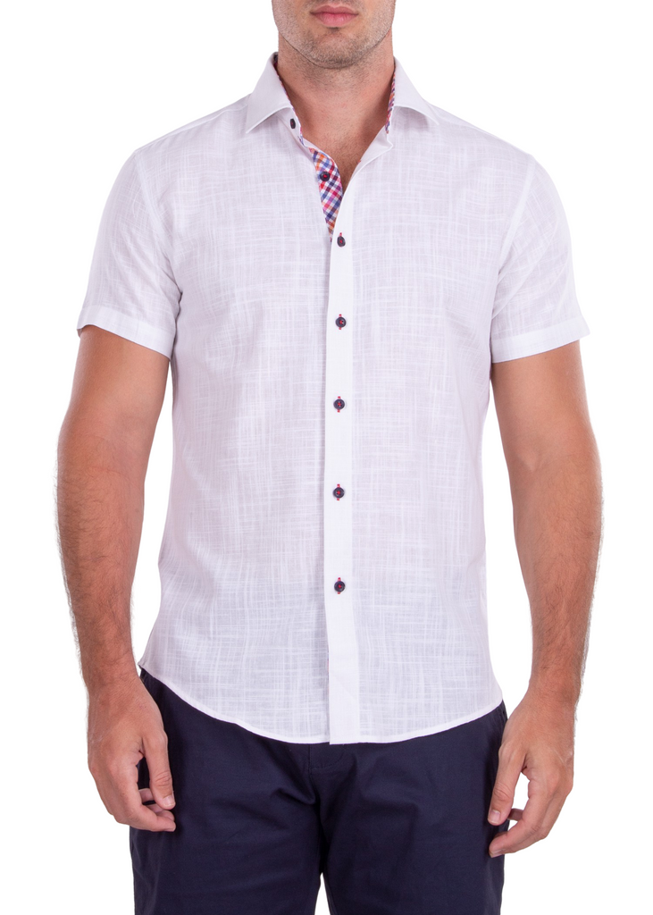 BESPOKE - Mens White Short Sleeve Dress Shirt - Modern Fit - 202120