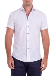 Classic Linen Short Sleeve Button Up Dress Shirt White