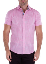 Classic Linen Short Sleeve Button Up Dress Shirt Pink