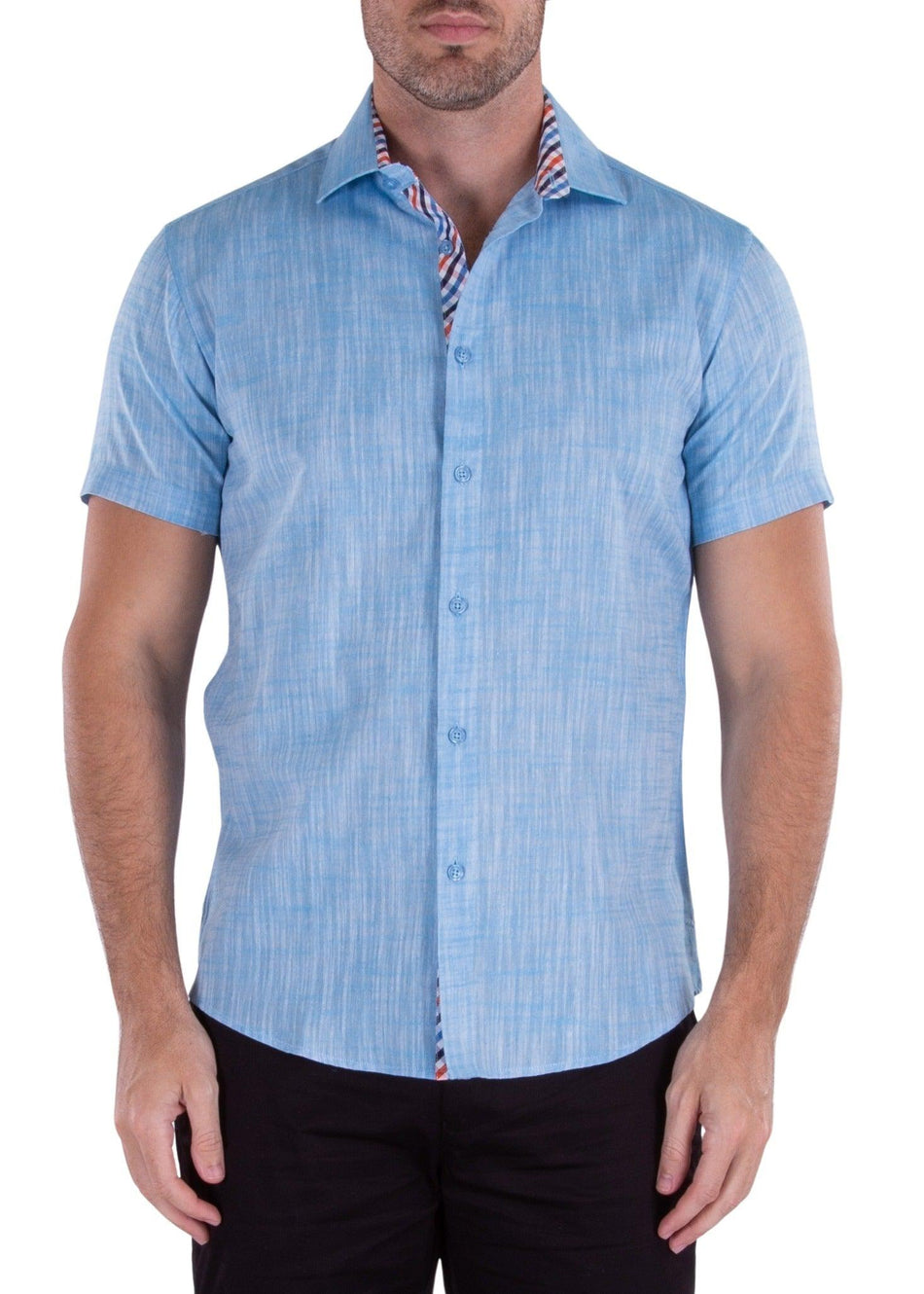 Classic Linen Short Sleeve Button Up Dress Shirt Turquoise