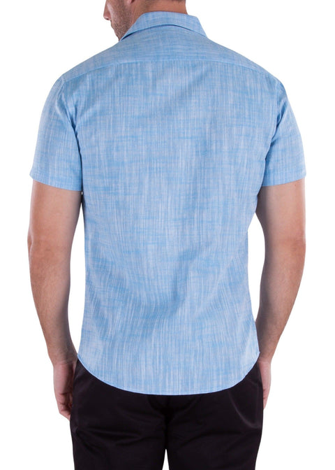 Classic Linen Short Sleeve Button Up Dress Shirt Turquoise