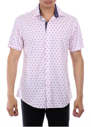 202122 - Men's Pink Button Up Short Sleeve Dress Shirt