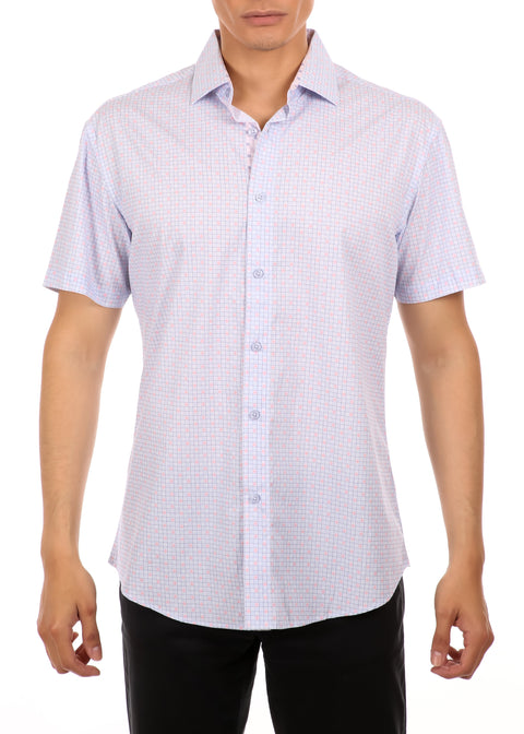 202123 - Men's Blue Button Up Short Sleeve Dress Shirt